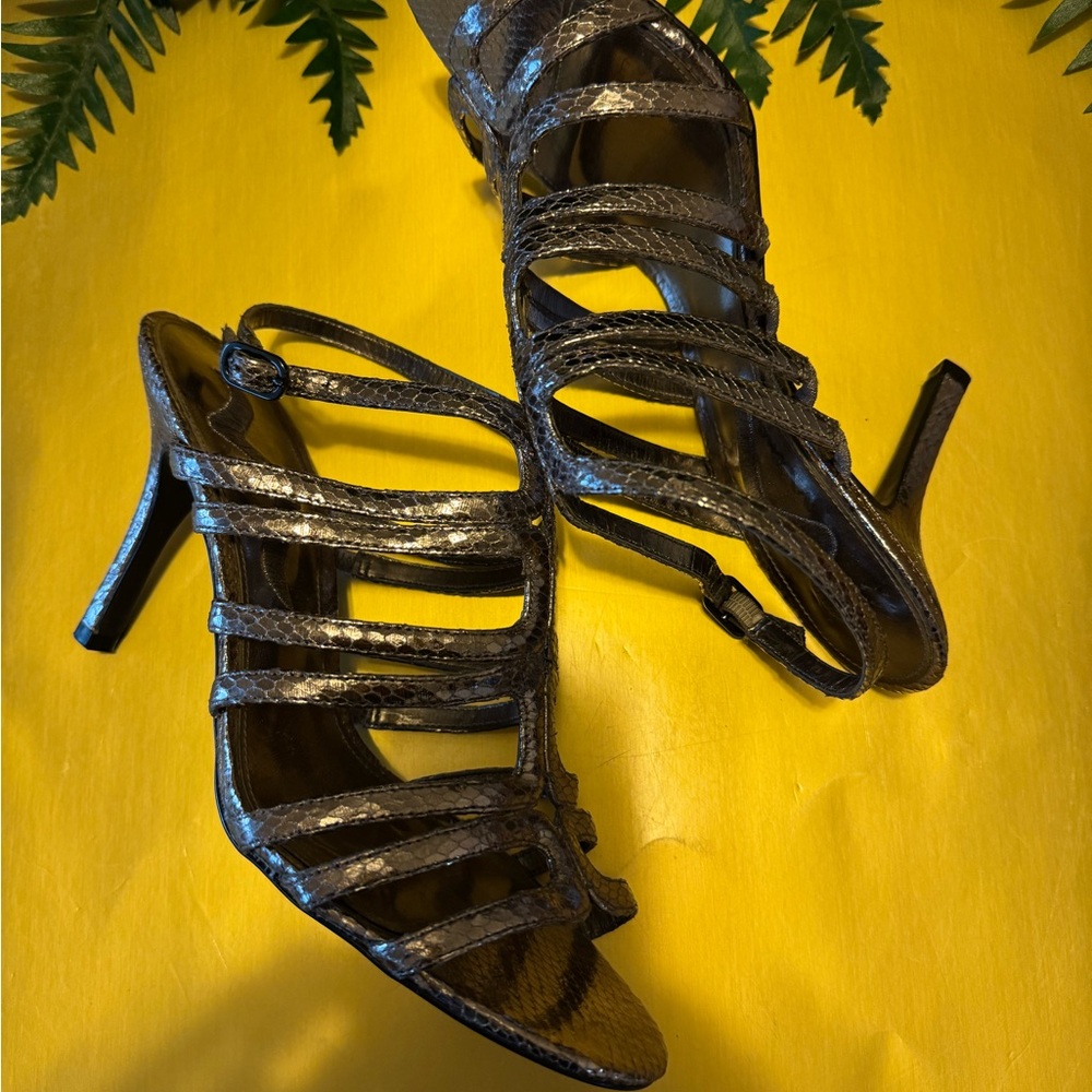 Gold Strappy Heels with Glossy Finish